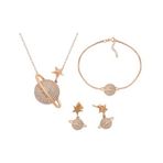 Rose Gold Gümüş Gezegen Kadın Kolye Küpe Bileklik Seti
