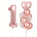 Rose Gold kalpli 1 Yaş Folyo Balon Set