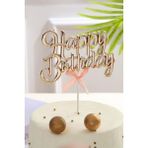 Rose Gold Renk Happy Birthday Yazılı Pasta Süsü