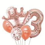 Rose Gold Taçlı 3 Rakam Balon Set