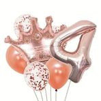 Rose Gold Taçlı 4 Rakam Balon Set