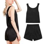 Rose Halcyon Kadın pijama setleri bayanlar saten pijama çapraz geri iki parçalı pijama setleri kolsuz üst ve şort yaz gecelik Loungewear seti, siyah, L