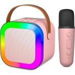 Rose K12 Taşınabilir Şarjlı Bluetooth Karaoke Mini Mikrofon ve Hoparlör Seti - Pembe