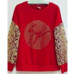 ROSE MODA KADIN BORDO SWEATSHİRT ÖNÜ TAŞLI VE İNÇİLİ