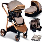 Rose Mose 605 Canopy Çift Yönlü Travel Sistem Bebek Arabası Puset Yeni Doğan Set - Gold Kahve
