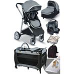 Rose Mose Yeni Doğan Set 8 In 1 Rose Mose 605 Travel Sistem Bebek Arabası + Baby Home 560 Bebek Oyun Parkı Yatak Beşik - Gri
