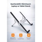 Rose Teknoloji Ayarlanabilir Alüminyum Laptop ve Tablet Standı Katlanabilir Hava Akışı Destekli Yükseklik Ayarlı Taşınabilir Stand Tutucu - Gri
