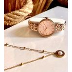 Rosegold Çelik Şık Klasik Kadın Kol Saati+%100 Çelik Kolye Hediyeli