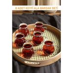 Rosemor 6'lı Bardak Takımı Kulplu Çay Fincanı Bardağı Seti Royal Keyfi Ala Borosilikat Cam Isıya Dayanıklı - 6 Adet - 120 ml