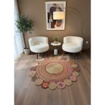 Rose'n Home JÜT-RV416 Elde Dokuma Doğal Jüt Hasır Halı - Bej - Kırmızı - 200 x 200 cm