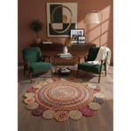 Rose'n Home JÜT-RV438 Elde Dokuma Doğal Jüt Hasır Halı - Çok Renkli - 200 x 200 cm
