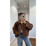 RosePearl Kadın Oversize Bomber Süet Taba Kahverengi Ceket