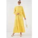Rose's Boutique All About Women Rose's Boutiqe All About Women 1627 Yaka Bağcıklı Tesettür Elbise - Limon Sarısı