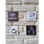 ROSFLOA 4'lü Dekoratif Çerçeve Görünümlü İskandinav Tasarım Kahve Köşesi Mini Ahşap Dekor Seti Süs(10 * 10 Cm)