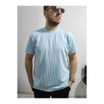 ROSS MODA Erkek Rahat Kalıp Mavi Beyaz Su Yolu Kumaş Basic Bisiklet Yaka T-Shirt