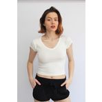 Rosse Butik Kadın Ekru V Yakalı Crop Top T-shirt