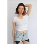 Rosse Butik Kadın Ön Arka V Yaka Beyaz Crop Top T-shirt