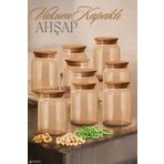 Rossel Premium 9lu Kaliteli Ahşap Kapaklı Cam Kavanoz SER85 800ML ÇDR
