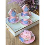 Rossev Çay Fincan Takımı Floral Pink 6 Kişilik 12 Parça - 200 ml - Renkli