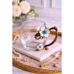 Rossev Dekoratif Cam Kupa Flore Spring-Metal Kulplu 200ML - Mavi - Altın - 200 CC