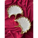 Rossev Ginkgo Yaprak Sunum Tabak 2'li - Renkli - stonware