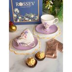 Rossev Hediyelik Veronica Iris Hediye Kutulu 2 Kişilik Fincan Takımı - Mor - Beyaz - 90 ml