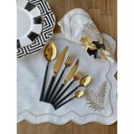 Rossev Luxury Black Gold 42 Parça 6 Kişilik Çatal Bıçak Kaşık Takımı - Altın