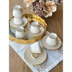 Rossev Olympos Gold Çay Fincan Takımı 6 Kişilik 12 Parça - 110 ml - Beyaz - Gold