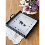 Rossev Queen Black Elephant Ahşap Kare Tepsi