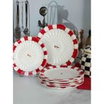 Rossev Red Bird Servis Sunum Pasta Seti 7'li - Pasta Tabağı - Kırmızı - Beyaz