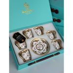 Rossev Türk Kahve Fincanı 24K Helana Rosaline 6 Kişilik 12 Parça - Pembe - Altın - 90 ml