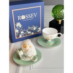 Rossev Türk Kahve Fincanı Peachy 2 Kişilik 4 Parça Özel Kutulu - Yeşil - 90 ml