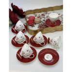 Rossev Türk Kahve Fincanı Rosso Veronica 6 Kişilik 12 Parça - Kırmızı - 90 ml
