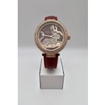 Rossini Kırmızı Kordon Rose Gold Kasa Leopar Desenli Taşlı Kadın Kol Saati