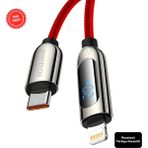 Rosstech 20W Usb-C To Lightning Dijital Ekranlı Hızlı Şarj Kablosu 1.2m (Rosstech Türkiye Garantili) - Kırmızı