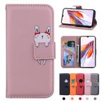 Rostsant Kapak Xiaomi Redmi 12C/11A Redmi Klasör Kılıf 12C/11A PU Deri Cüzdan Kitap Kapak Xiaomi Redmi 12C/11A Manyetik Hayvan Baskı Tutucu - Pembe Tavşan