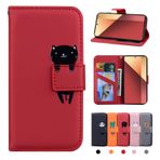 Rostsant Xiaomi Redmi Note 13 Pro 4G Kılıf Kapak Cilt Hissediyorum PU Deri Kılıf Xiaomi Poco M6 Pro 4G Manyetik Kapatma Koruyucu Cüzdan Flip Kapak Standı Koruyucu Kılıf Galaxy A25 5G Kırmızı Kedi için