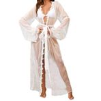 ROSVAJFY İç çamaşırı gecelik kimono şeffaf file, kadınlar için bornoz, seksi dantel, hırka, mayo, bikini, Beyaz (2), Ölçü Birimi