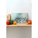 Rosyvien Damlalı Karahindiba Cam Kesme Tahtası, Silikon Ayaklı, Sunum Kesim Doğrama Tablası, Temperli Rodajlı - 45 x 30 cm