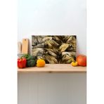 Rosyvien Gold Yapraklar Cam Kesme Tahtası, Silikon Ayaklı, Sunum Kesim Doğrama Tablası, Temperli ve Rodajlı - 30 x 45 cm