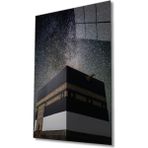 Rosyvien Kabe ve Yıldızlı Gökyüzü Dini Islami Cam Tablo, Ev ve Ofis Duvar Dekoru, Hediyelik, Temperli Cam - 90 x 60