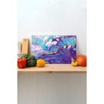 Rosyvien Mavi ve Mor Cam Kesme Tahtası, Silikon Ayaklı, Sunum Kesim Doğrama Tablası, Temperli ve Rodajlı - 23 x 35 cm