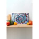 Rosyvien Mavili Desenler Cam Kesme Tahtası, Silikon Ayaklı, Sunum Kesim Doğrama Tablası, Temperli ve Rodajlı - 30 x 45 cm