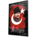 Rosyvien Mustafa Kemal Atatürk Türk Bayrağı Cam Tablo, Vatanını En Çok Seven Görevini En Iyi Yapandır, Dekor - 36 x 23