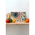 Rosyvien Rengarenk Desen Cam Kesme Tahtası, Silikon Ayaklı, Sunum Kesim Doğrama Tablası, Temperli ve Rodajlı - 23 x 35 cm
