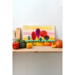 Rosyvien Renkli Ağaçlar Cam Kesme Tahtası, Silikon Ayaklı, Sunum Kesim Doğrama Tablası, Temperli ve Rodajlı - 30 x 45 cm