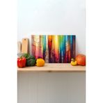 Rosyvien Renkli Çizgiler Cam Kesme Tahtası, Silikon Ayaklı, Sunum Kesim Doğrama Tablası, Temperli ve Rodajlı - 30 x 45 cm