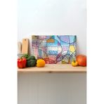 Rosyvien Renkli Geometrik Cam Kesme Tahtası, Silikon Ayaklı, Sunum Kesim Doğrama Tablası, Temperli ve Rodajlı - 23 x 35 cm
