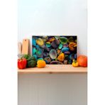 Rosyvien Renkli Taşlar Cam Kesme Tahtası, Silikon Ayaklı, Sunum Kesim Doğrama Tablası, Temperli ve Rodajlı - 35 x 23 cm
