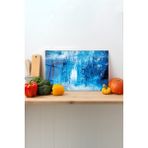 Rosyvien Soyut Mavi Boya Cam Kesme Tahtası, Silikon Ayaklı, Sunum Kesim Doğrama Tablası, Temperli ve Rodajlı - 45 x 30 cm